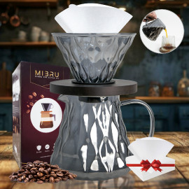 مجموعة v60 ابريق مع قمع لتقطير القهوة المقطرة مقاس 02 لون اسود