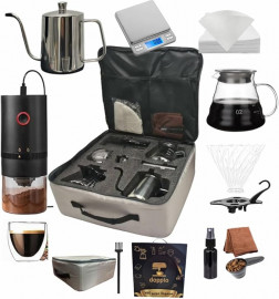 DOPPIO 12 Pcs V60 Pour Over Electric Coffee Maker with Electric Grinder Dripper Set, Coffee Server Pot Size 02,