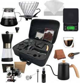 DOPPIO 12 Pcs V60 Pour Over Coffee Maker with Grinder Dripper Set, Coffee Server Pot Size 02,