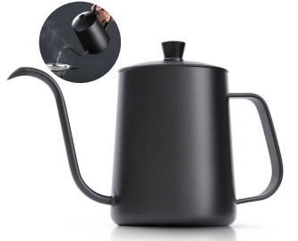 Pour Over Kettle, Black, Stainless Steel, Gooseneck Spout, 600ml Capacity, Precise Control for V60 Pouring