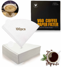 V60 Paper Filter 100pcs White Color Size 2-4 Cups with Box V-Shape Ideal for V60 Pour Over and drip Coffee Makers
