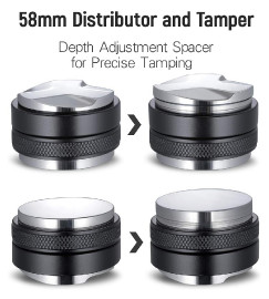 58mm Distributor and Tamper Dual Head  Stainless Steel Base Compatible with Rancilio, Gaggia, E61 Series 2