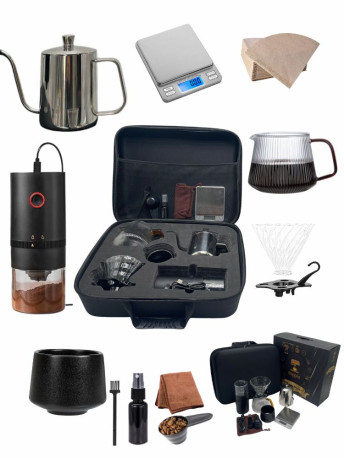 ماكينة تحضير القهوة الكهربائية DOPPIO V60 Pour Over، 12 قطعة، مع مجموعة مطحنة كهربائية ومصفاة