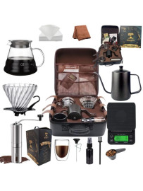 DOPPIO 12 Pcs V60 Premium Pour Over Manual Coffee Maker with Manual Grinder Dripper Set