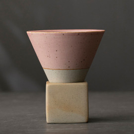 Coffee ceramic cup with holder pink 150 ml