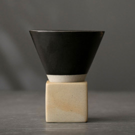 Coffee ceramic cup with holder black 150 ml
