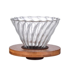 4 Cups Dripper - Clear Glass & Wood