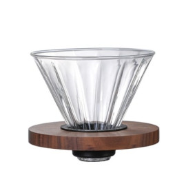 4 Cups Dripper - Clear Glass & Wood