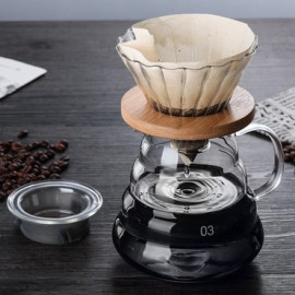 4 Cups Dripper - Clear Glass & Wood 2