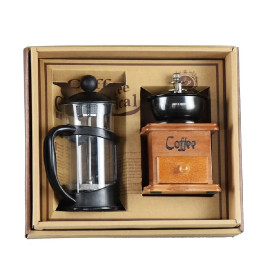 Coffee Gift Set Glass & Wood - Grinder and French Press