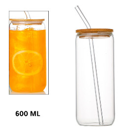 Glass cup with glass straw 600ml