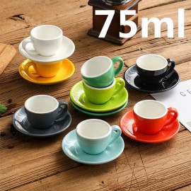 Coffee Espresso ceramic cup with plate 75ml matt brown 2