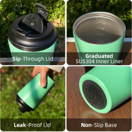 Omran Cart Coffee Travel Mug 12oz Stainless Steel, Seafoam Green, Double-Wall Insulated, Leakproof, Eco-Friendly Reusable Cup 2