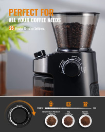 Omran Cart Electric Burr Coffee Grinder, 200W, 25 Grind Settings, Digital Timer, Flat Core for Espresso & V60 Brewing 2