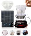 Omran Cart Wave Pour Over Set – 400ml Server, Plastic Dripper W-155, Filter Papers (100pcs), Coffee Scale with Timer