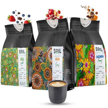 SOIL Roastery Coffee Bean Set – Fazenda, Guji & Alba with Ceramic Cup