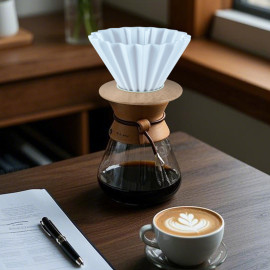 Glass Coffee Dripper With Wood Base - Size 04 - White 2