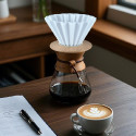 Glass Coffee Dripper With Wood Base - Size 04 - White