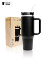 كوب حافظ للحرارة و البرودة مقاس 1200مل لون اسود بمقبض وغطاء بمصاصة معزول بسعة 40 أونصة
