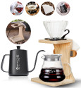 Omran Cart V60 Pour Over Coffee Set Wooden Holder Server 600ml Glass Dripper 02 Kettle Filters
