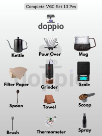 طقم DOPPIO V60 فاخر لتحضير القهوة المقطرة – 12 قطعة مع مطحنة وغلاية وميزان رقمي للسفر والمنزل 2