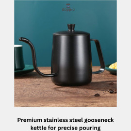 غلاية DOPPIO ستانلس ستيل برقبة إوزة – تصميم أسود مطفي مع فوهة دقيقة لتحضير V60 وChemex 2