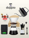 طقم DOPPIO المحمول لتحضير قهوة V60 – عدة متكاملة مع غلاية برقبة إوزة، مطحنة وميزان رقمي