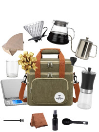 طقم DOPPIO المتكامل لتحضير قهوة V60 – 12 قطعة مع حقيبة سفر وغلاية ومطحنة وميزان رقمي 2