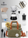طقم DOPPIO المتكامل لتحضير قهوة V60 – 12 قطعة مع حقيبة سفر وغلاية ومطحنة وميزان رقمي