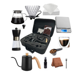 طقم DOPPIO V60 فاخر لتحضير القهوة – 12 قطعة مع مطحنة يدوية وغلاية برقبة إوزة وميزان رقمي مع حقيبة حمل 2