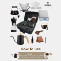 طقم DOPPIO V60 فاخر لتحضير القهوة – 12 قطعة مع مطحنة يدوية وغلاية برقبة إوزة وميزان رقمي مع حقيبة حمل