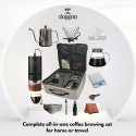 طقم DOPPIO V60 لتحضير القهوة – 10 قطع مع مطحنة كهربائية وميزان رقمي ودريبير زجاجي