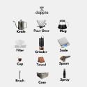 طقم DOPPIO V60 لتحضير القهوة – 10 قطع مع مطحنة كهربائية وميزان رقمي ودريبير زجاجي