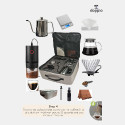 طقم DOPPIO V60 لتحضير القهوة – 10 قطع مع مطحنة كهربائية وميزان رقمي ودريبير زجاجي