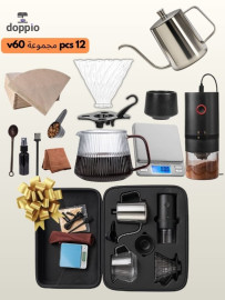 طقم DOPPIO V60 لتحضير القهوة – 12 قطعة مع مطحنة كهربائية وميزان رقمي وغلاية برقبة إوزة مع حقيبة حمل 2