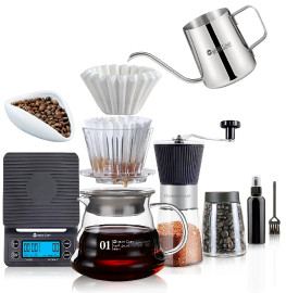 Omran Cart Wave Coffee Set – 10pcs Pour Over Kit with Server, Dripper, Filters, Grinder, Scale, Kettle, Brush & Tools