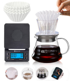 Omran Cart Wave Pour Over Set – 400ml Server, Plastic Dripper W-155, Filter Papers (100pcs), Coffee Scale with Timer