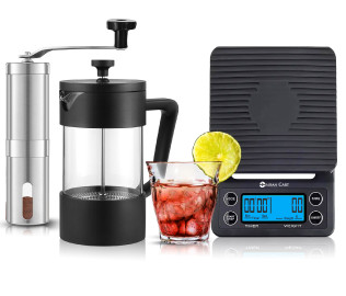 Omran Cart French press coffee set + scale + Manual grinder + 160ml Glass cup Mini coffee bar tools for home best coffee gifts