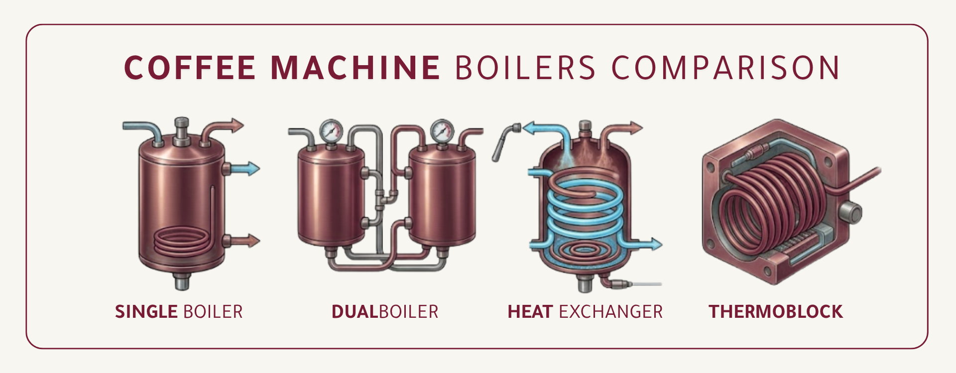 Espresso Machine Heating Systems: Thermoblock vs Single Boiler vs HX vs Dual Boiler